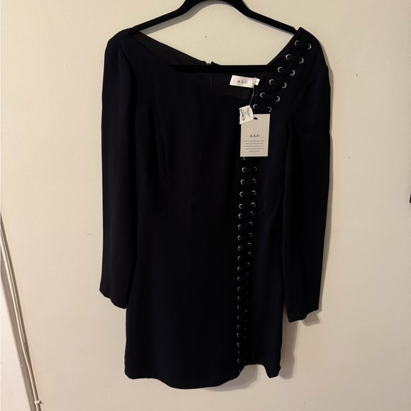 BRAND NEW!  A.L.C Black Grommet Asymmetric Dress - Picture 4 of 13